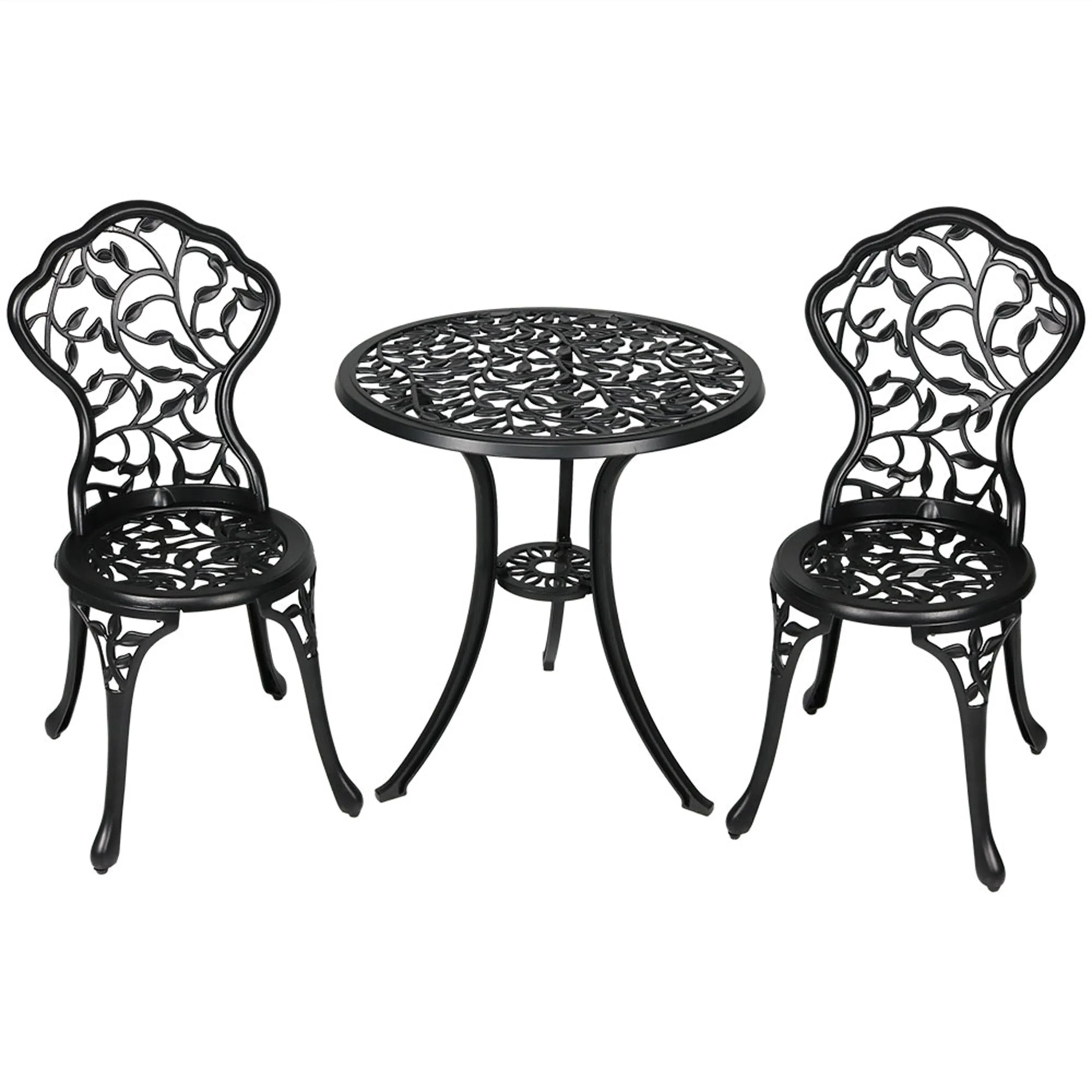 Sunnydaze 3-Piece Outdoor Cast Aluminum Patio Bistro Set - Black Vines