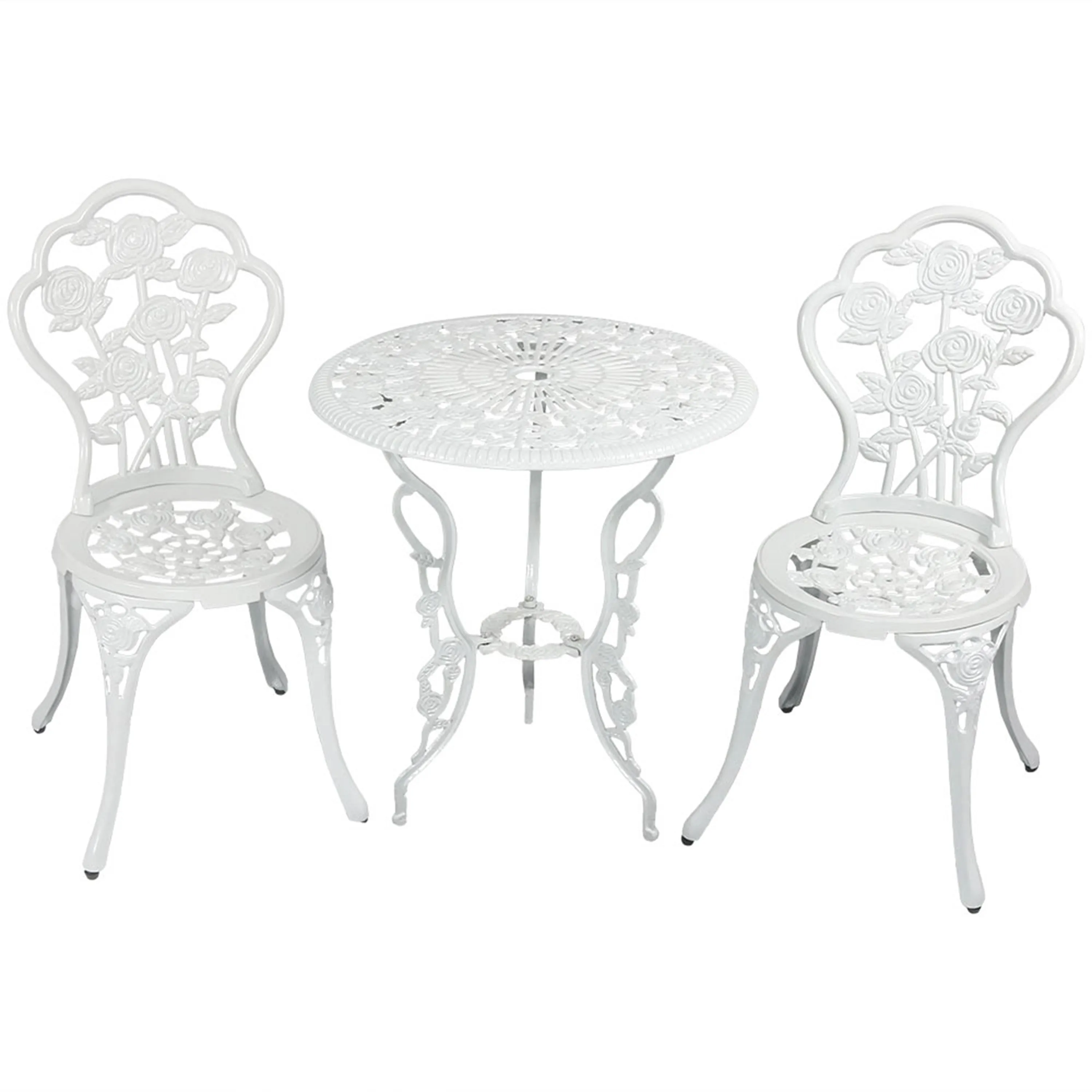 Sunnydaze 3-Piece White Flower Designed Cast Aluminum Bistro Set