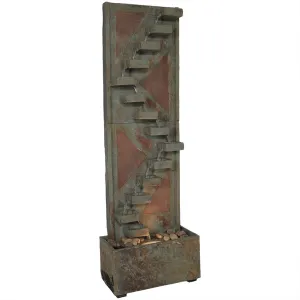 Sunnydaze Descending Staircase Slate Outdoor Fountain with Light