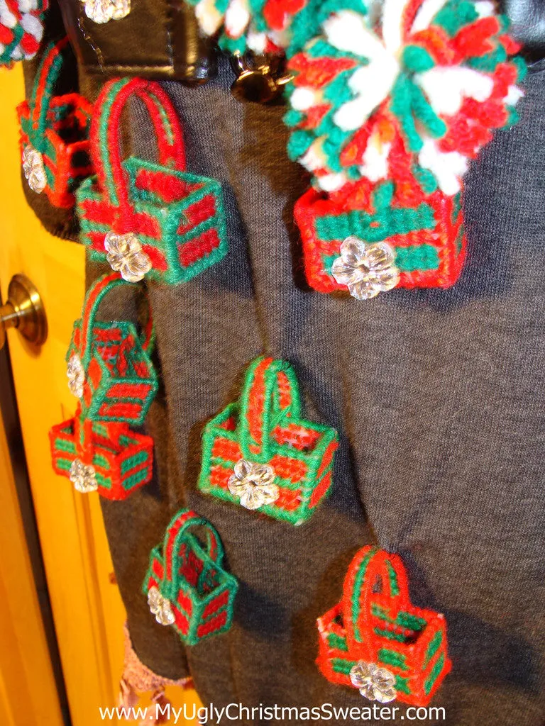Ugly Christmas Sweater Party Tacky Dress with 3D Naughty Macrame Decorations (d64)