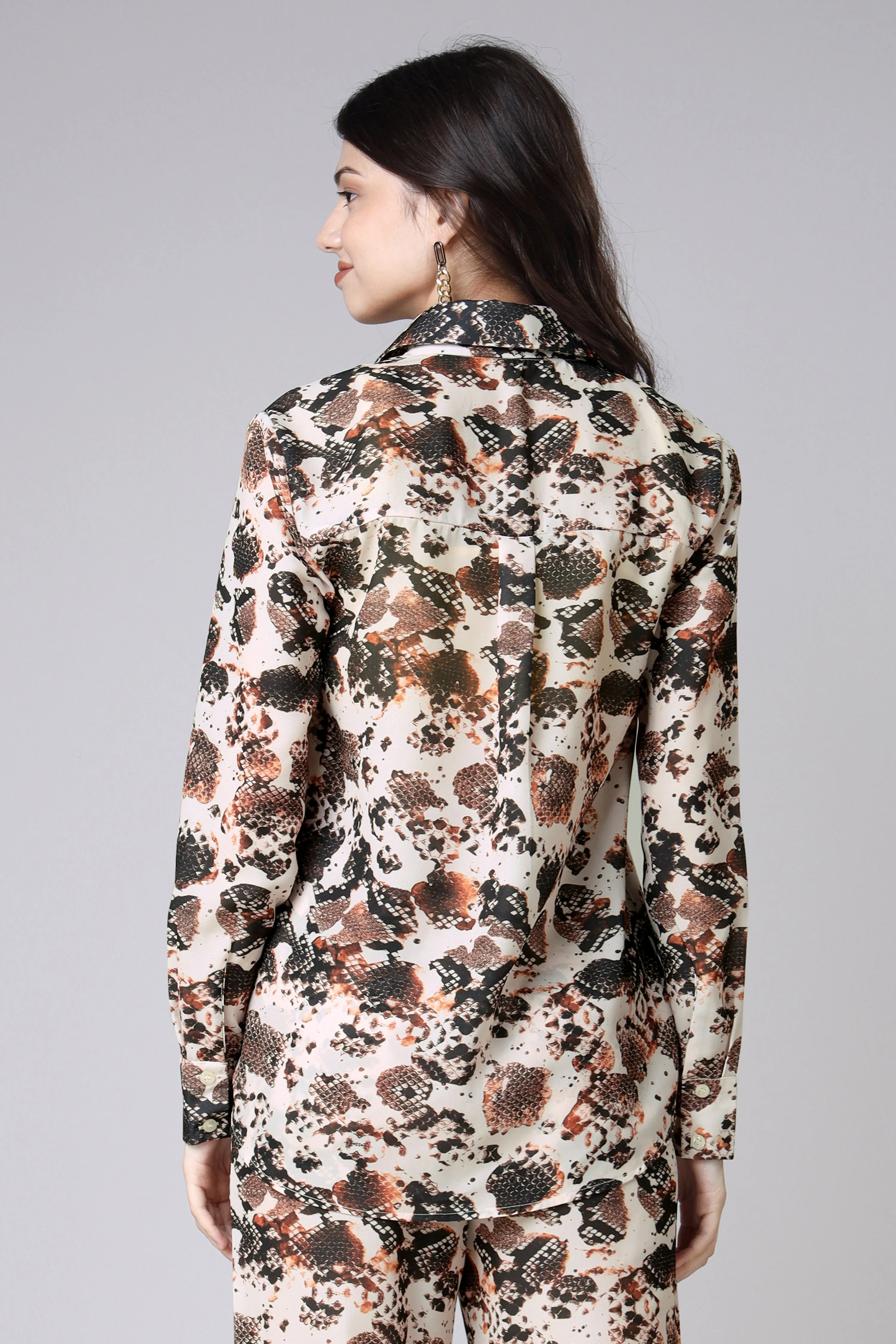 Women Brown Snake Skin Printed Casual Shirts
