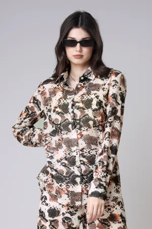 Women Brown Snake Skin Printed Casual Shirts