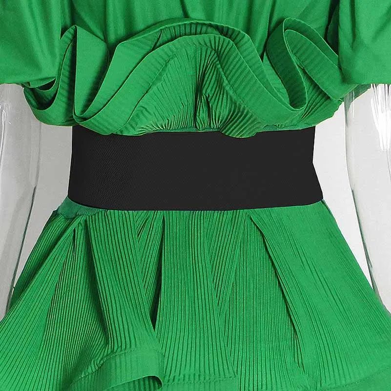 Women Bubble Sleeve Waistband Shirt Top