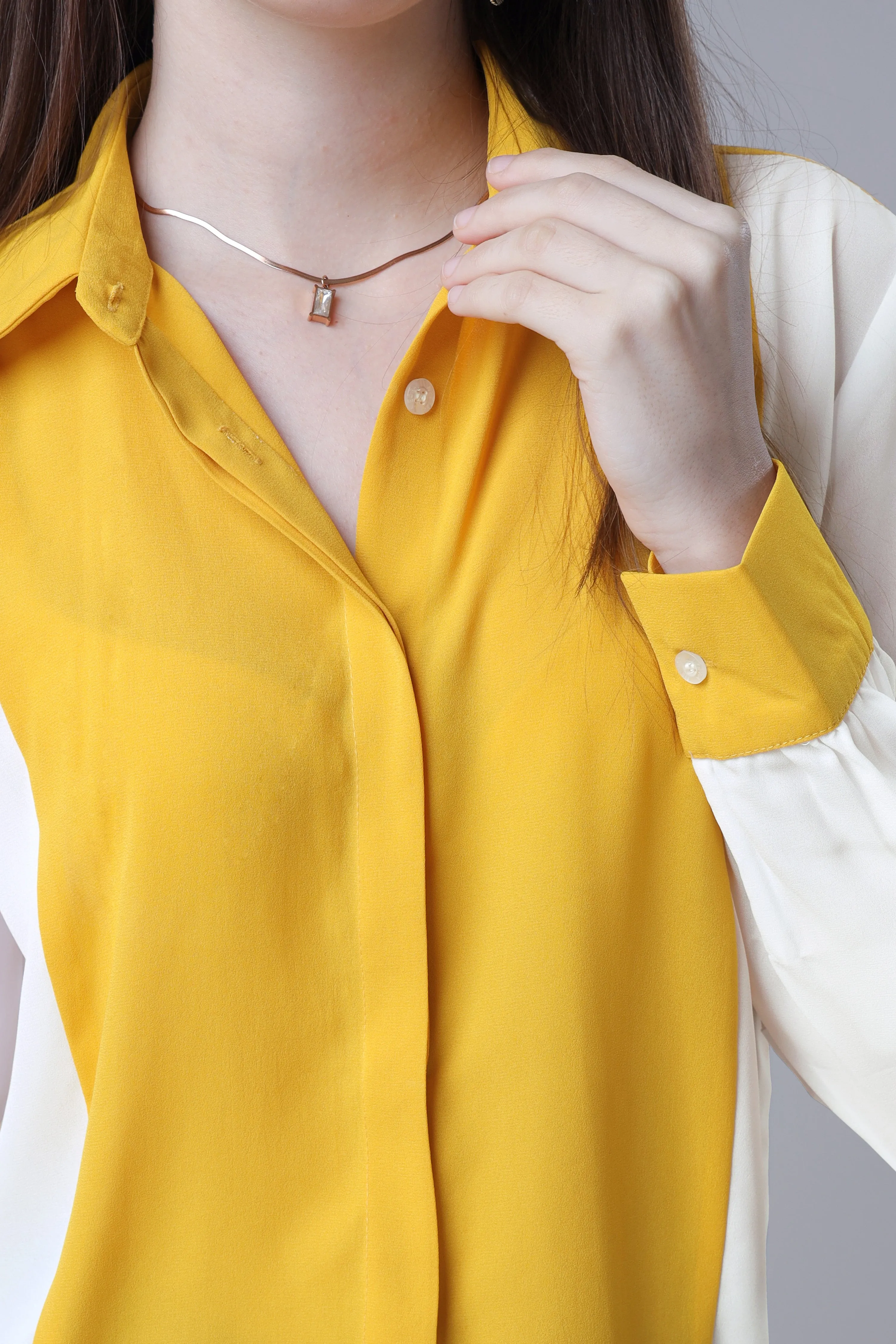 Women Yellow Colour Blocked Casual Shirt