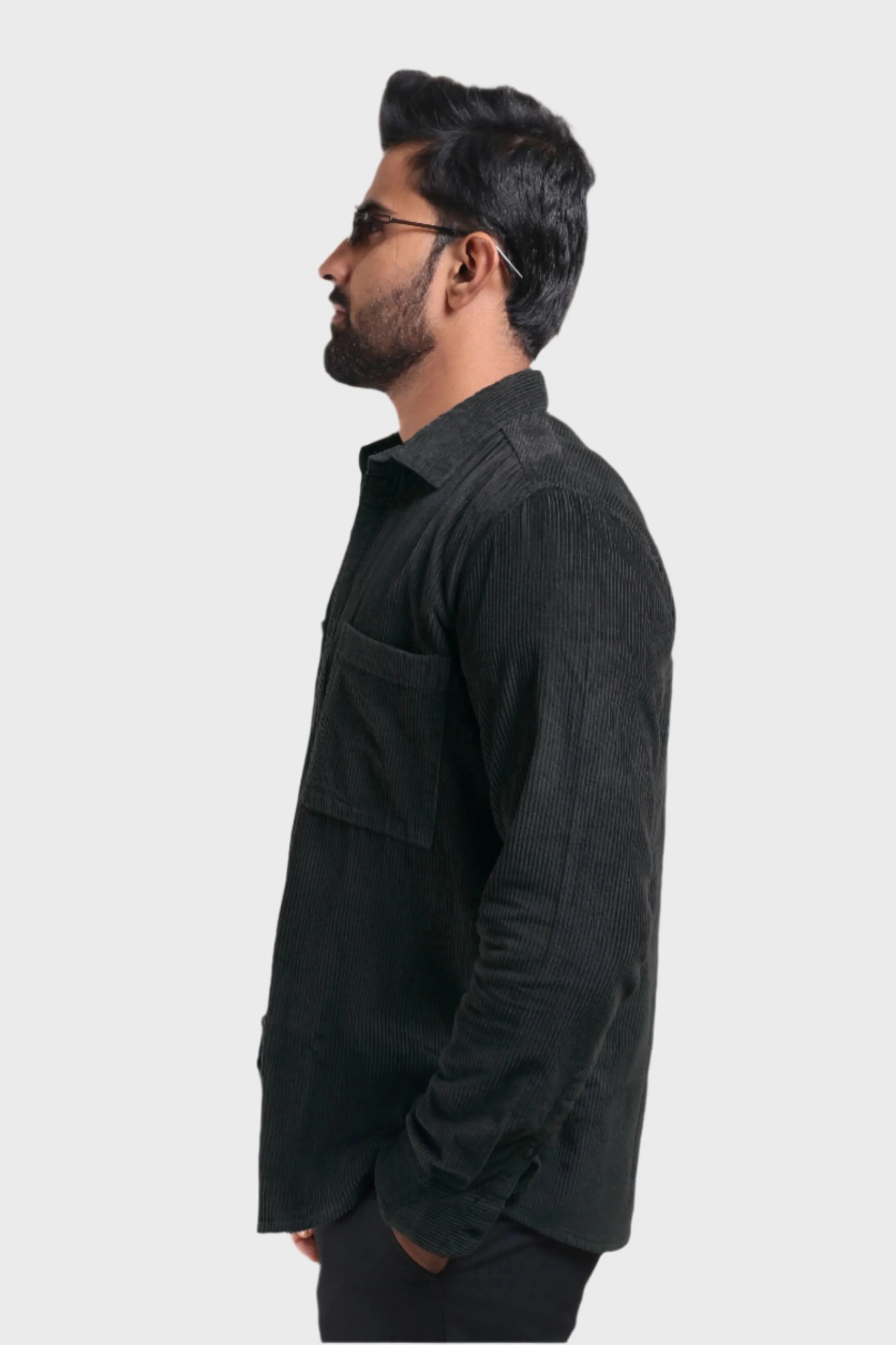 XKIND MEN'S DARK GREY CORDUROY REGULAR FIT SHIRT