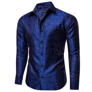 YourTies Windsor Collar Men's Dress Shirt Blue Paisley Jacquard Top